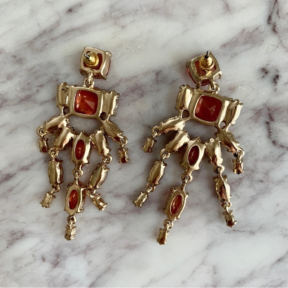 🔥 Neiman Marcus Fiery Red Stones Gold Statement Chandelier Earrings - Picture 5 of 6